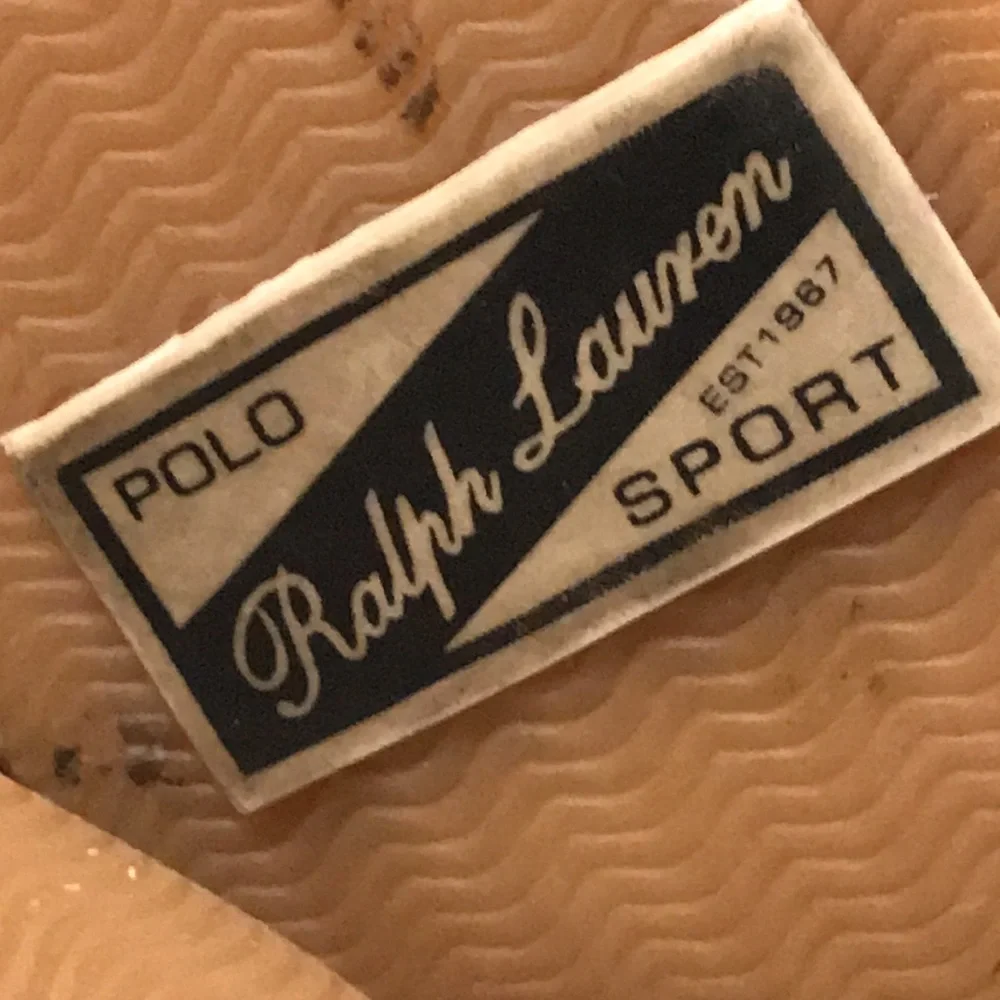 Vintage Polo Ralph‎ Lauren Sport Sneakers Mens 7.5 Navy Blue White Leather Retro